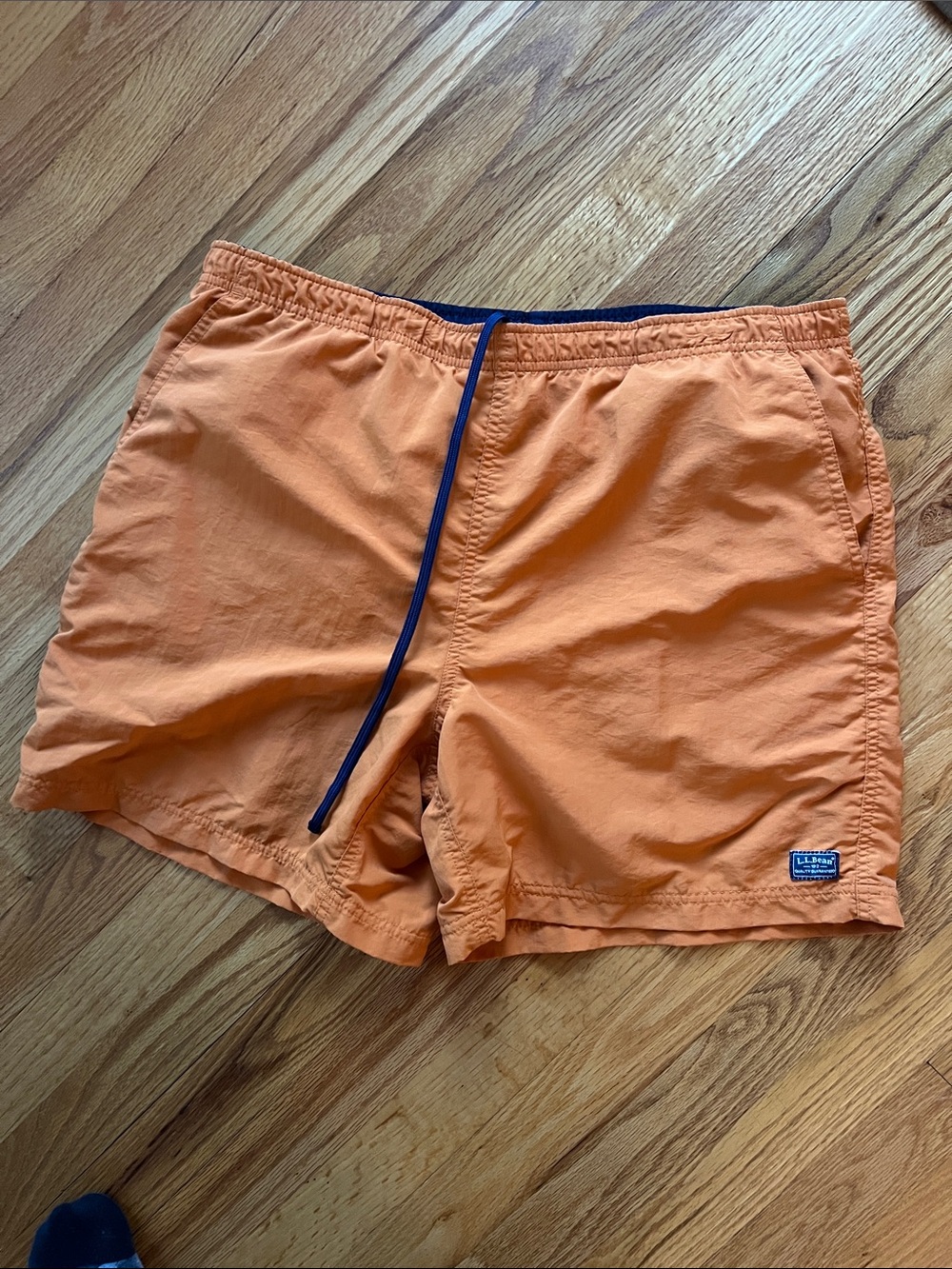 L.L. Bean Orange Men's Swim Trunks with Navy Drawstring
